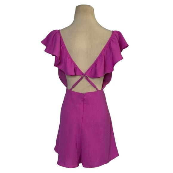 American Threads fuchsia ruffled open crossed back romper size Large - Picture 2 of 16